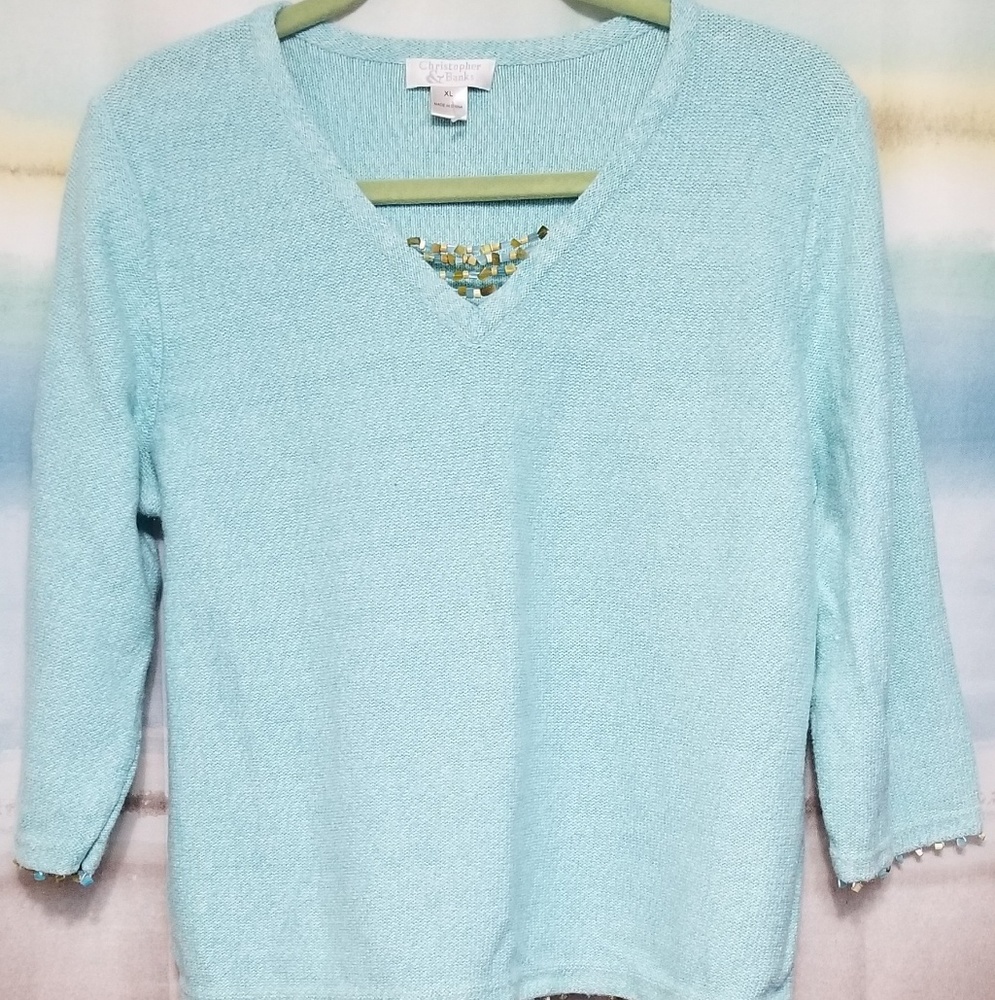 Christopher & Banks 3/4 Sleeve sweater XL w/Beads